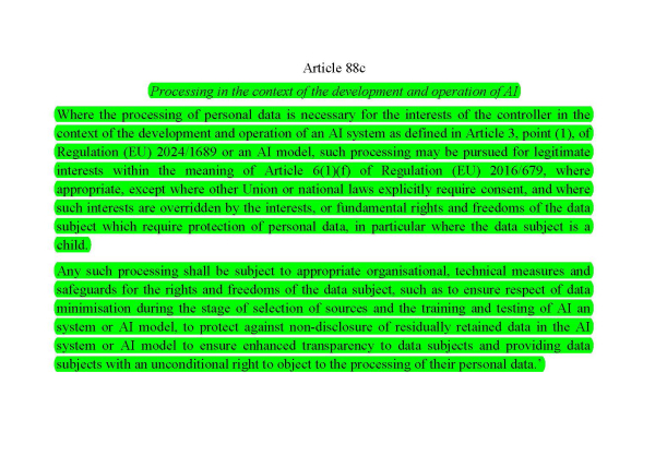 Regulation of the European Parliment and of the Council_Article 88c_Processing in the context of the development and operation of AI